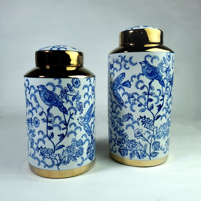 Blue Birds White Vases