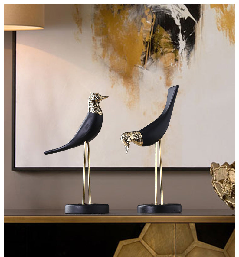 Black n Gold Bird Figurines
