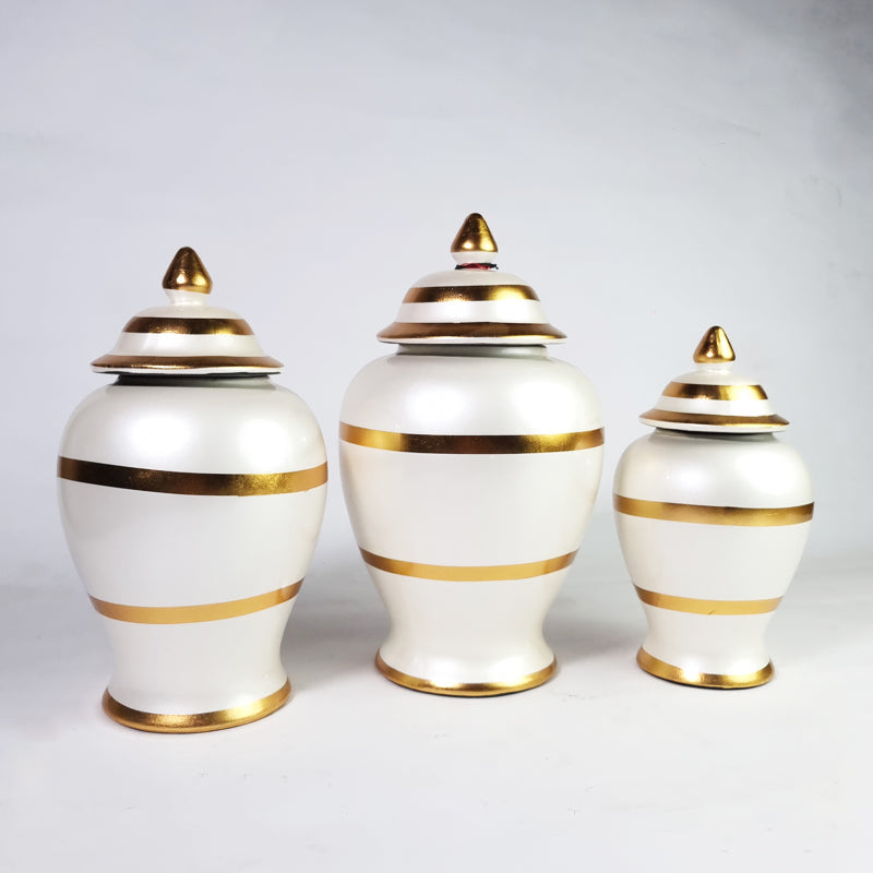 White Gold Striped Vases