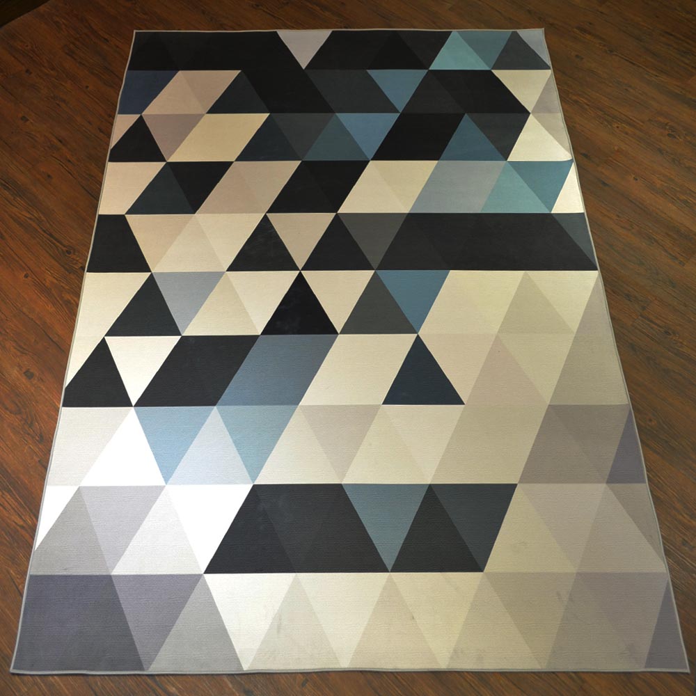 Area Rug - Blue Grey and White Geometric Triangle