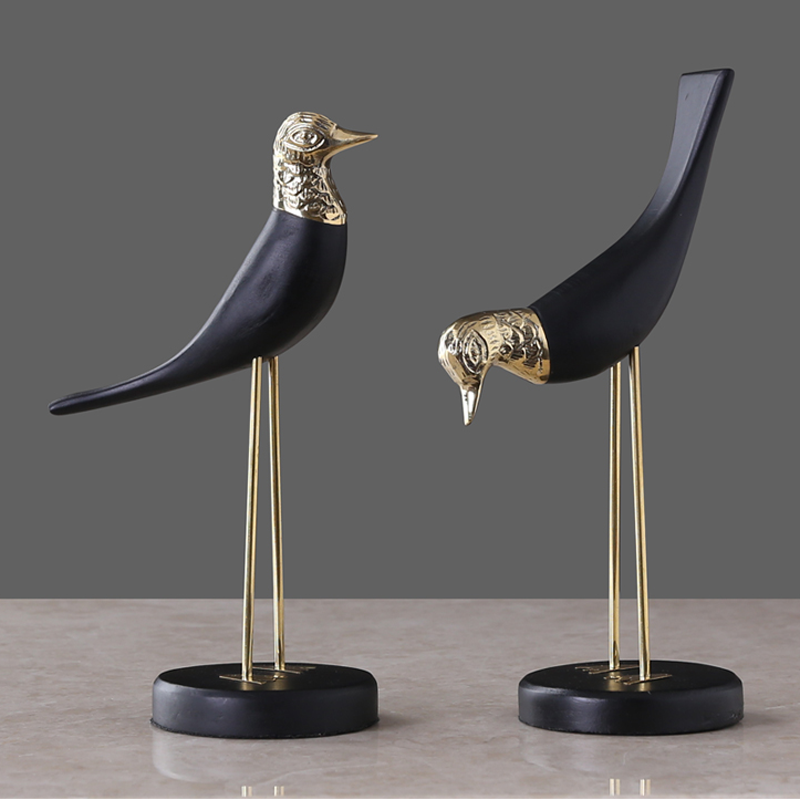 Black n Gold Bird Figurines
